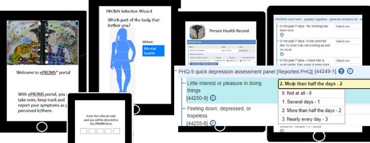 ePROMS Portal thumbnail showing patient symptom entry interface.
